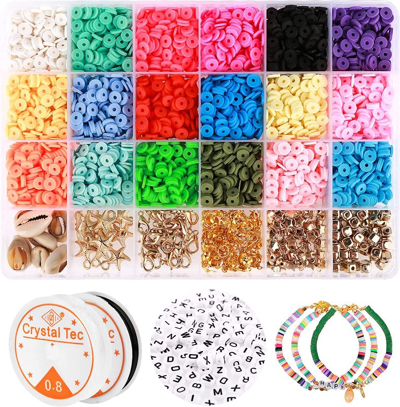 Photo 1 of 5000 Pcs Clay Flat Beads - Polymer Clay Beads - 18 Color 6mm Round Clay Spacer Beads - Disc Beads for DIY Jewelry Making, Heishi Beads Bracelet Necklace Earring Making Kits