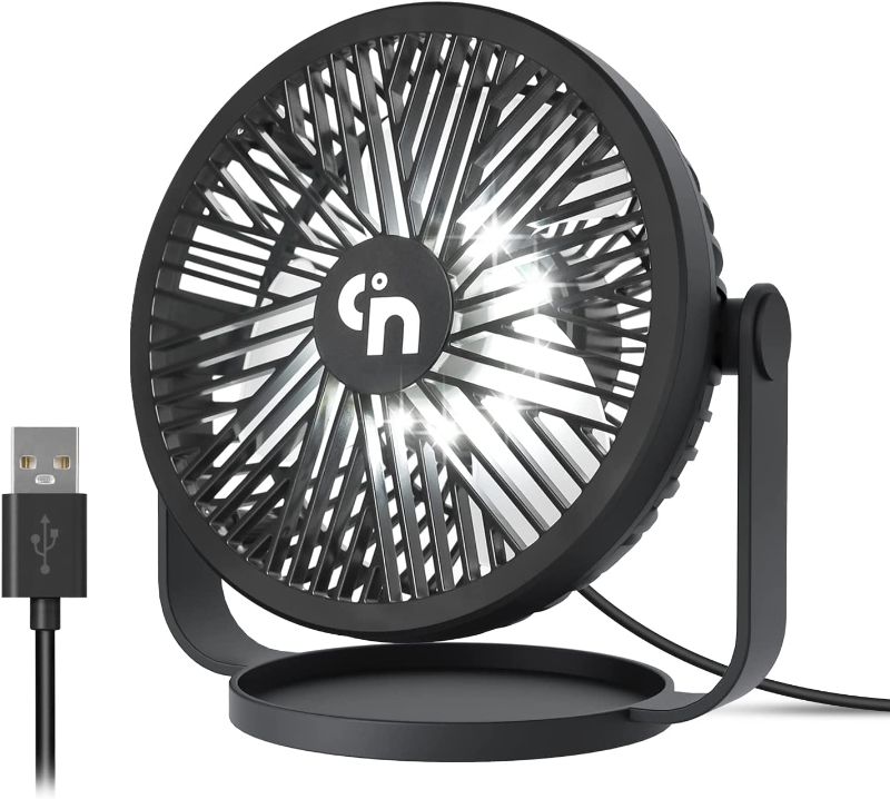 Photo 1 of WayToLight 5.3 Inch Small USB Desk Fan, Quiet Mini Table Fan with LED Light, 3 Speeds, 360°Adjustable, Personal Cooling Desktop Fan for Home Office Bedroom
