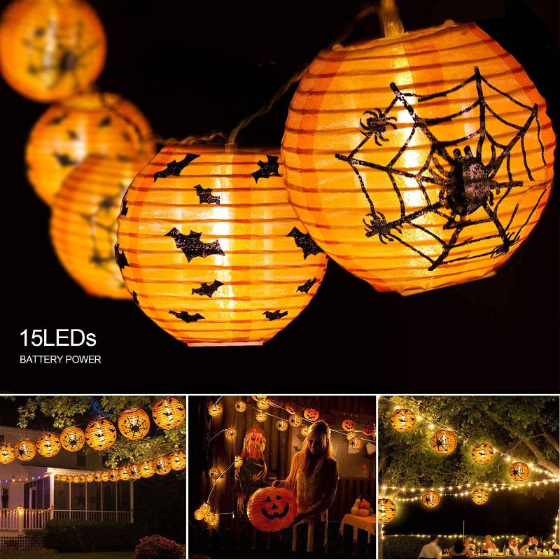 Photo 1 of Halloween Decorations Lights Pumpkin Lights- 10 ft 15 LED Halloween String Lights Jack-O-Lantern String Lights Battery Powered Halloween Lights for Indoor Outdoor Decorations Halloween Party Supplies 2 pack 
 