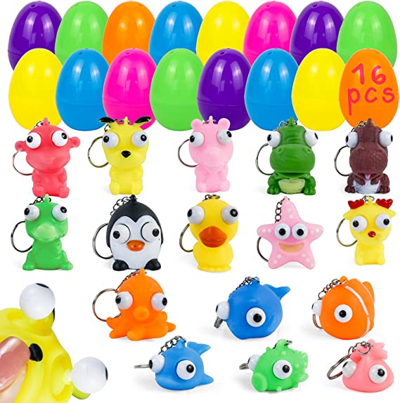Photo 1 of 2 Packages -- 16PCS Toys Filled Easter Eggs for Boys Prefilled Easter Eggs for Claw machine with Mini Fidget Toys Keychain for Girls Bright Colorful Large Plastic Easter Eggs Gift Filler Easter Party Favors for Kids Toddlers