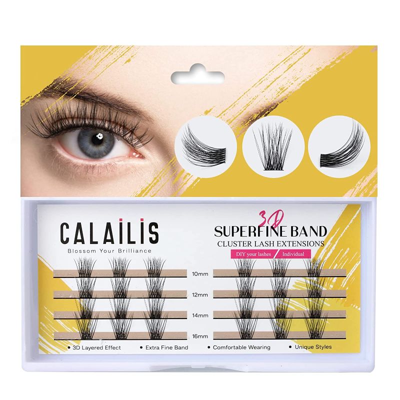 Photo 1 of 2 Packs---Lash Clusters,CALAILIS Cluster Lashes Individual Lashes Superfine Brand Natural Look Reusable DIY Eyelash Extension 0.07mm 24Pcs Eyelash Clusters(Style3 MIX Black Brand