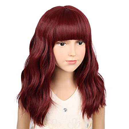 Photo 1 of DUDUWIG Short Curly Wine Red Wig with BangsSynthetic Cosplay Hair Wig for kids Children (Wine Red)