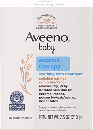 Photo 1 of Aveeno Baby Eczema Therapy Soothing Bath Treatment for Relief of Dry, Itchy & Irritated Skin,Made with Natural Colloidal Oatmeal, Fragrance-Paraben-, Steroid- & Tear-Free, 10 ct ( Packaging May Vary )-- Factory Seal