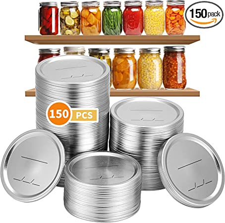 Photo 1 of 150-Count Wide Mouth Canning Lids for Ball, Kerr Jars- 86mm Split-Type Metal Mason Jar Lids for Canning - Food Grade Material, 100% Fit & Airtight for Konblimc Wide Mouth Jars