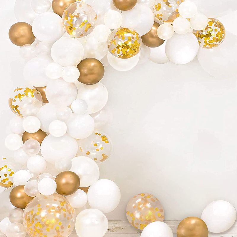 Photo 1 of 120pcs White Gold Balloon Garland Arch Kit 5 Inch 10 Inch 12 Inch White Gold Confetti Balloons Set for Birthday Baby Shower Wedding Party Decorations- Factory Seal