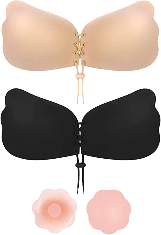 Photo 1 of 2 Pairs Sticky Bra Backless Strapless Push up Bras for Women Adhesive Invisible Lift Bra for Breasts with Nipple Covers, D cup
