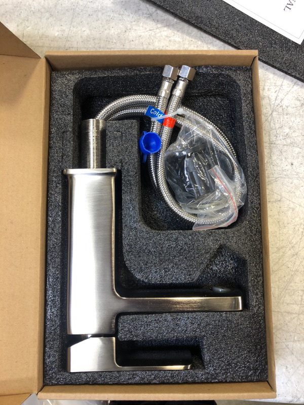 Photo 1 of kimzcn Low Lead Copper Gravity Casting Shell Bathroom Basin Faucet Single Handle One Hole Sink Faucet with cUPC Water Supply Lines Mixer Taps Vanity Sink Faucet Brushed Nickel D580041BN