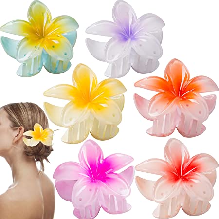 Photo 1 of 12 PCS Flower Hair Clips Hawaiian Claw Clips for Women Cute Plumeria Hair Clip Big Flower Claw Clip Non Slip Hair Catch Barrettes Jaw Clamps for Girls Thick Thin Hair Large Hair Accessories(12Colors)