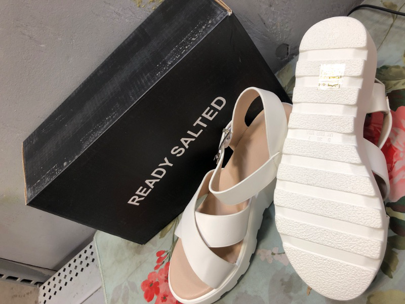 Photo 2 of Cleated Cross Strap Wedge Sandals | KELON1-- White - Size 7 