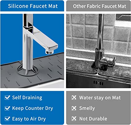 Photo 2 of 2 PCS Sink Splash Guard ANTAND Silicone Faucet Handle Drip Catcher Tray, Draining Kitchen Sink Mat Dry Splash Sink Guard Protecter for Kitchen, Bathroom, Farmhouse and RV, Kitchen Sink Accessories