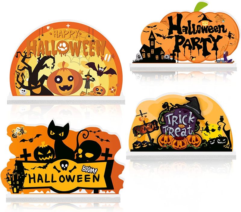 Photo 1 of 4PCS Halloween Decorations, Table Centerpieces Trick or Treat Signs, Pumpkin Party Decor Supplies Ornaments, Assembly Needed
