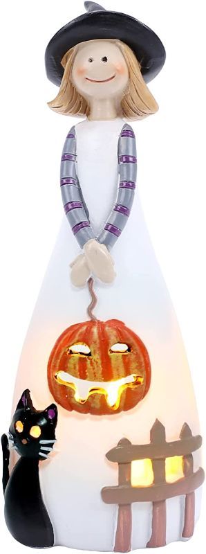 Photo 1 of Adorable Friendly Halloween Witch Firgures Candle Holder, W/ Flickering Led Candle, Classic Witches Hats, Black Cat, Pumpkin for Fall Decor Party Holiday Decoration Home Accent Collectibles