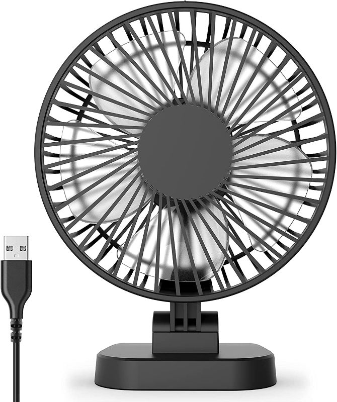 Photo 1 of USB Small Desk Fan with Strong Airflow, 4 Inch Mini Personal Quiet Fan, 3 Speeds, 40° Head Adjustment for Desktop Office,Table