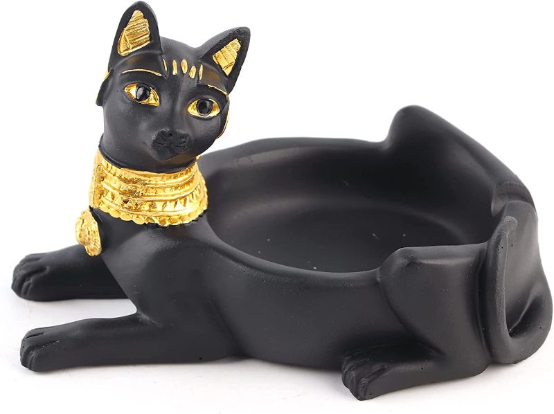 Photo 1 of Zerodis Vintage Ashtray, Portable Resin Crafts Egyptian Black Cat God Figurine Statue Desktop Tobacco Ashtray for Outdoor Indoor Patio Office Hotels Cafes Home Decorative Art 5.1 x 3.5in