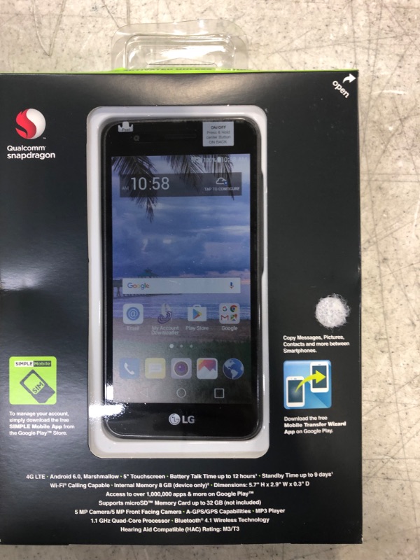 Photo 4 of (factory sealed)Simple Mobile LG Rebel 2 4G LTE Prepaid Smartphone

