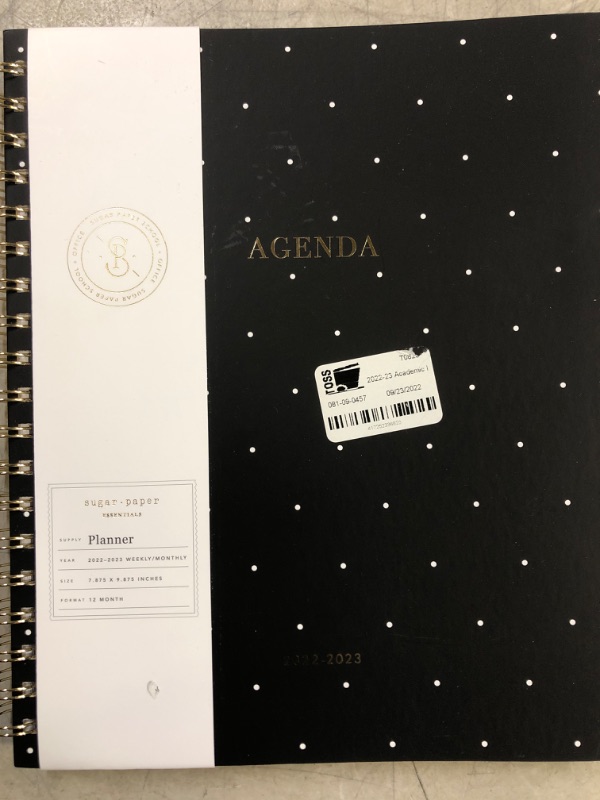 Photo 1 of 2023 Planner Weekly/Monthly 9.875"x7.875" Hardcover Black with White Dots - Sugar Paper Essentials

