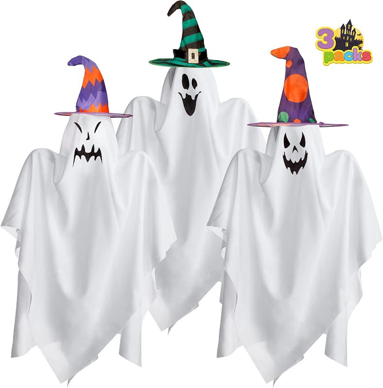 Photo 1 of 3 Pack 27.5” Halloween Decoration Hanging Ghost with Witch Hat?Hanging Ghosts Great for Front Yard Patio Lawn Garden Party Indoor and Outdoor Decor, Haunted House Party Decorations