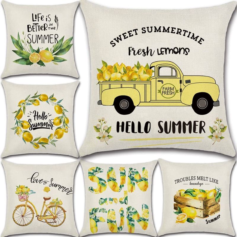 Photo 1 of  Summer Pillow Covers Lemon Pillow Covers Lemon Decor Farmhouse Outdoor Yellow Pillow Covers,Cushion Case for Summer Set of 6
