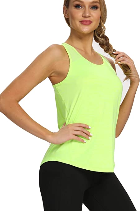 Photo 1 of  Workout Tank Tops for Women Soft Mesh Racerback Yoga Shirts Athletic Running Breathable Womens Summer Tops Neon Yellow  SIZE XL 
