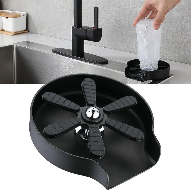 Photo 1 of  Metal Black Kitchen Sink Glass Rinser - Sink Cup Cleaner | Bottle Washer Glass Cup Sprayer Rapid Cup Rinser for Bar Kitchen Sink with 6pcs Replaced Silicone Pads Stainless Steel Matte Black
