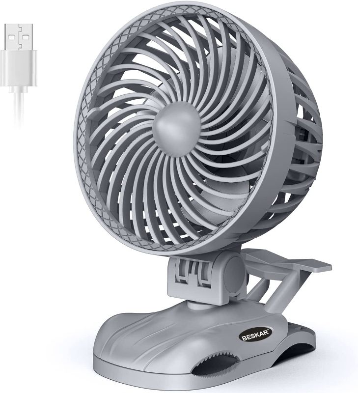 Photo 1 of  Clip on Fan Small Desk Fan - Personal USB Fan with CVT Speeds and Strong Airflow, Adjustable Tilt, The Quiet Little Fan for Office Home Bed - Supercar Design  -- FACTORY SEALED --
