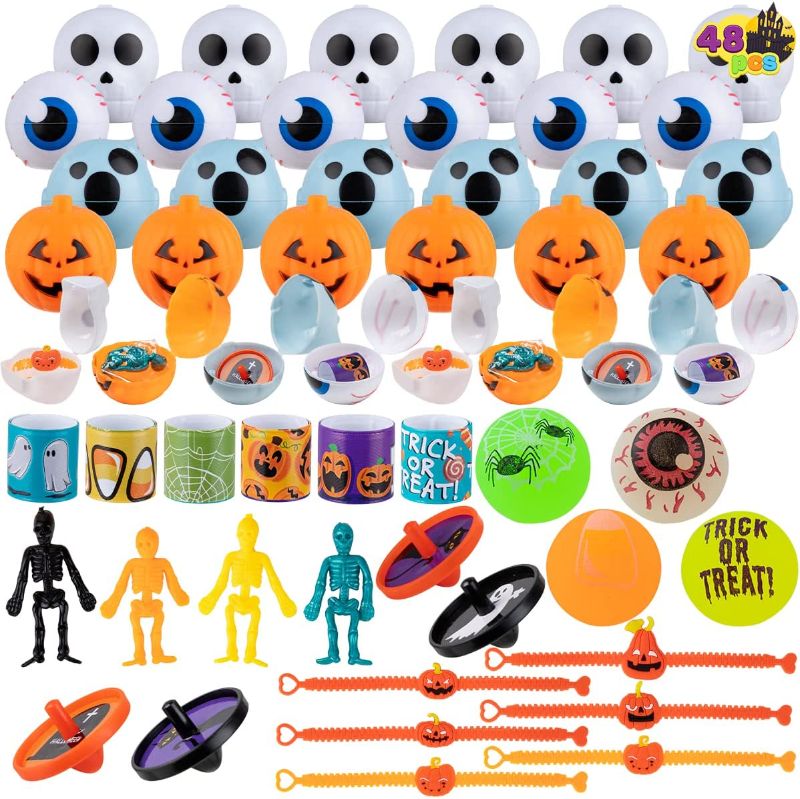 Photo 1 of 48 Pcs Halloween Party Favor Toys for Kids, 24 Packs Halloween Toys Bulk with Prefilled Pumpkin Box for Halloween Goodie Bag Fillers Stuffers, Halloween Classroom Prizes, Halloween Treats
