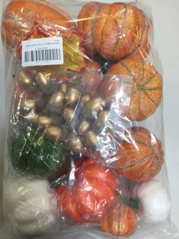 Photo 1 of Artificial Pumpkin, Simulation Pumpkins House Decoration Halloween, Thanksgiving, Christmas, Autumn Decoration Artificial Fake Maple Leaves, Artificial Fake Acorns and Fake Pumpkin Assorted
