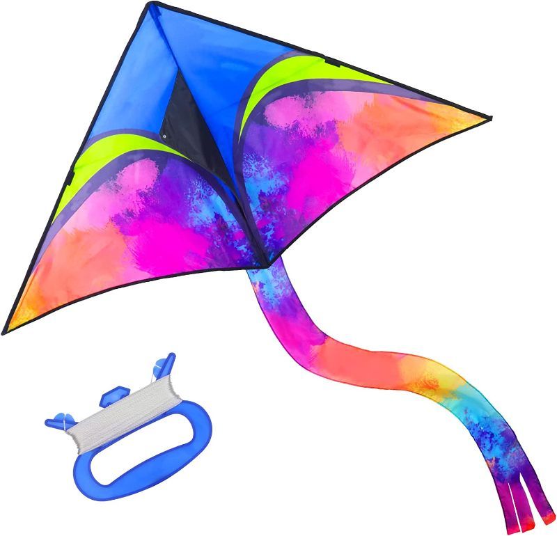 Photo 1 of Anpro Large Delta Kite for Kids Adults - 56 inch Wide and 84 Inch Long– 100 ft String Kites Easy to Fly, Assemble, Launch for Beginners, with Colorful Colors Tail
2 COUNT