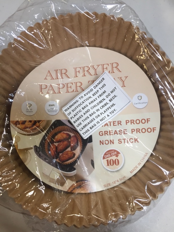 Photo 2 of 100 PCS Air Fryer Disposable Paper Liner, Non-Stick Air Fryer Liners, Parchment Baking Paper for Baking Roasting Microwave Brown
