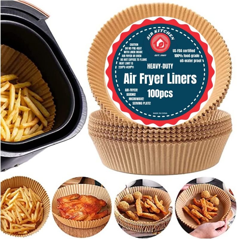 Photo 1 of 100 PCS Air Fryer Disposable Paper Liner, Non-Stick Air Fryer Liners, Parchment Baking Paper for Baking Roasting Microwave Brown
