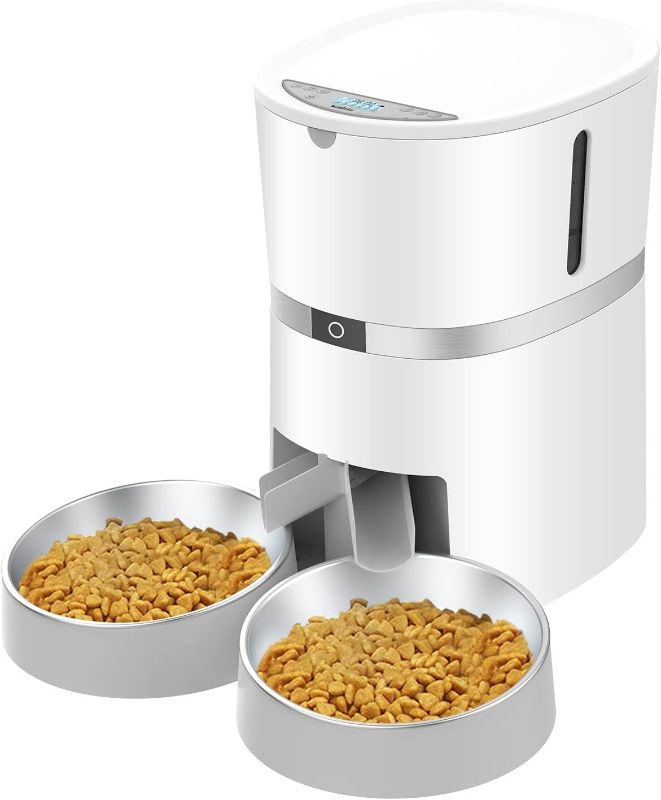 Photo 1 of Automatic Cat Feeder, WellToBe Pet Feeder Food Dispenser for Cat & Small Dog with Two-Way Splitter and Double Bowls, up to 6 Meals with Portion Control, Voice Recorder - Battery and Plug-in Power
SLIGHTLY DAMAGED BOX