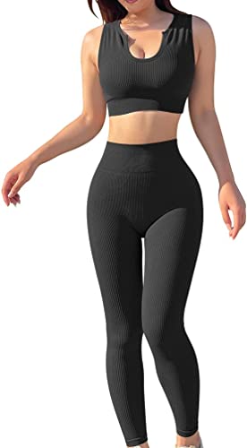 Photo 1 of 
HYZ Women's Seamless 2 Piece Outfits Gym Crop Top Sets High Waist Bodycon Stretch Sports Legging SIZE S 