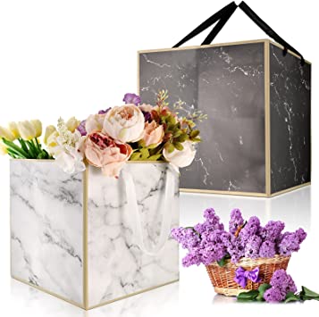 Photo 2 of 2 Pieces 11.8 Inch Extra Large Marble Paper Gift Bag with Handle Square Giant Marble Party Favor Bag XL Reusable Wedding Present Bag for Birthday Wedding Anniversary Party Supplies (Black and White)