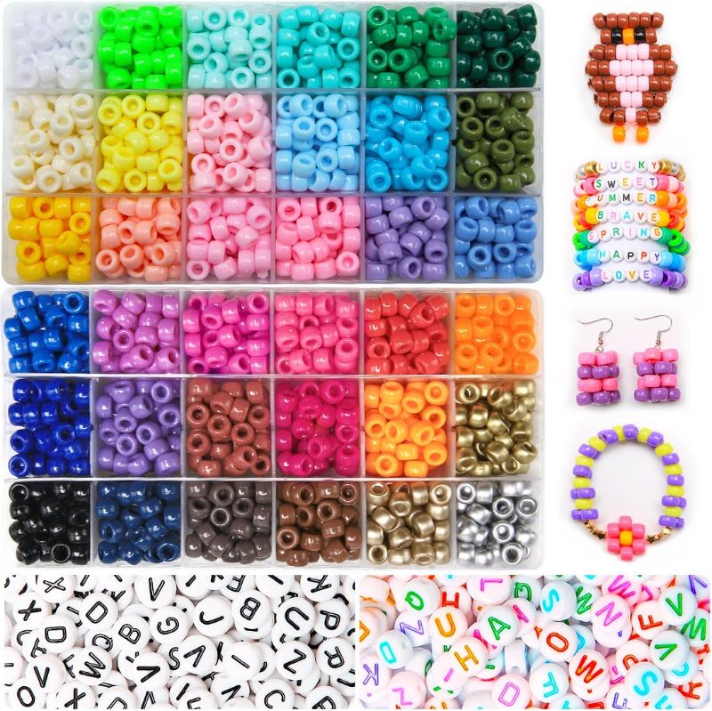 Photo 1 of 2000 pcs Pony Beads kit in 2 Grid containers, Includes 1600 pcs Pony Beads + 400 pcs Alphabet Beads, Beads for Jewelry Making, Beads, Hair Beads, Beads for Crafts, Kandi Beads…
