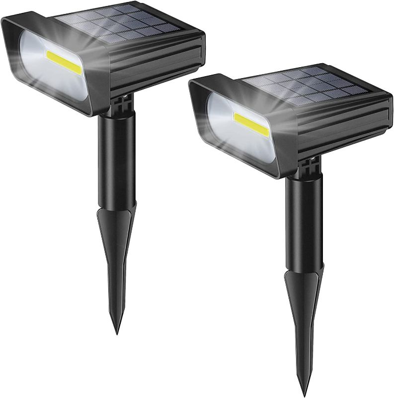 Photo 1 of Solar Powered Spot Lights Outdoor - Garden Landscape Lighting Waterproof COB LED Solar Spotlight Dusk to Dawn Decorative for Yard, Garden, Walkway and Pool, 2 Pack (White) 
