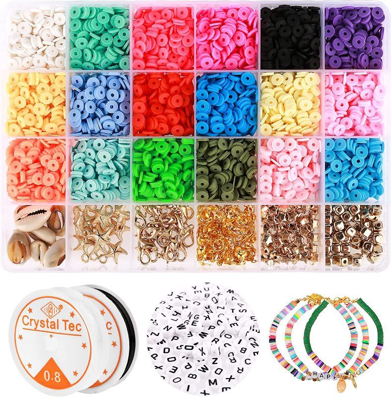 Photo 1 of 5000 Pcs Clay Flat Beads - Polymer Clay Beads - 18 Color 6mm Round Clay Spacer Beads - Disc Beads for DIY Jewelry Making, Heishi Beads Bracelet Necklace Earring Making Kits
