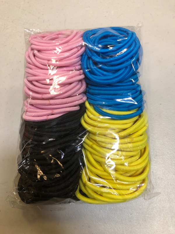 Photo 2 of 200 Pieces Elastics Hair Ties, Colorful Ponytail Holders Hair Bands 4CM Hair Accessories for Medium to Thick Hair, Curly Hair, Women or Men
