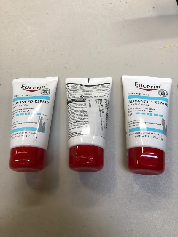 Photo 1 of Eucerin Advanced Repair Hand Cream - Pack of 3, Fragrance Free, Hand Lotion for Very Dry Skin - 2.7 oz Tubes
