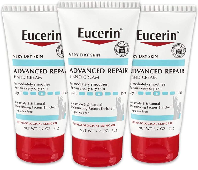 Photo 1 of Eucerin Advanced Repair Hand Cream - Pack of 3, Fragrance Free, Hand Lotion for Very Dry Skin - 2.7 oz Tubes
