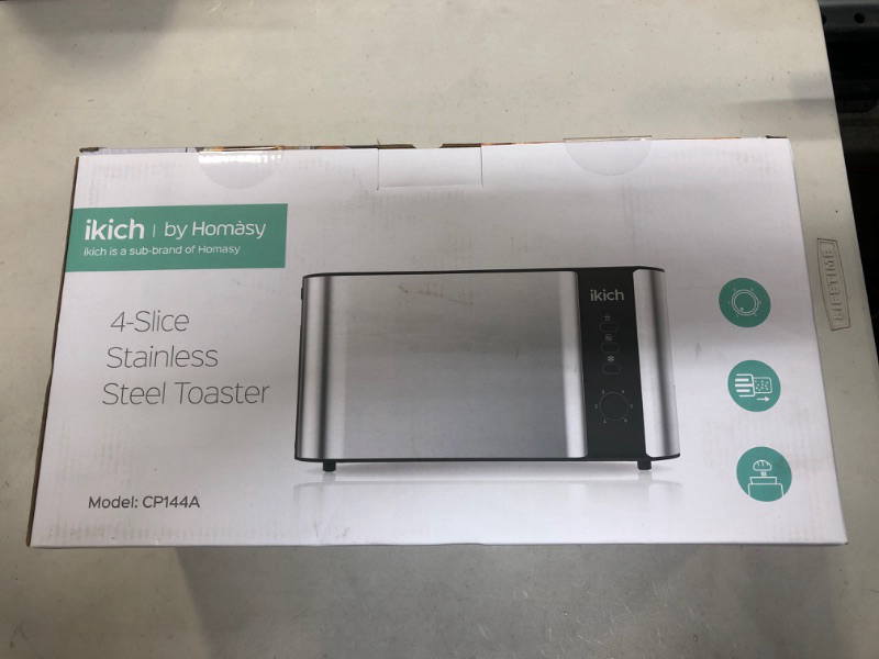 Photo 2 of IKICH Toaster 2 Long Slot, Toaster 4 Slice Stainless Steel, Warming Rack, 6 Browning Settings, Defrost/Reheat/Cancel, Removable Crumb Tray, 1300W
, FACTORY SEALED