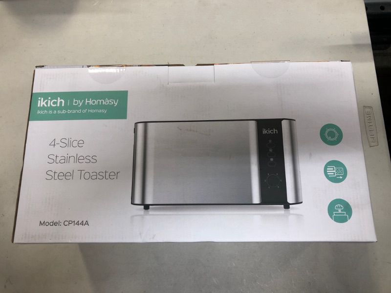 Photo 2 of IKICH Toaster 2 Long Slot, Toaster 4 Slice Stainless Steel, Warming Rack, 6 Browning Settings, Defrost/Reheat/Cancel, Removable Crumb Tray, 1300W
, FACTORY SEALED