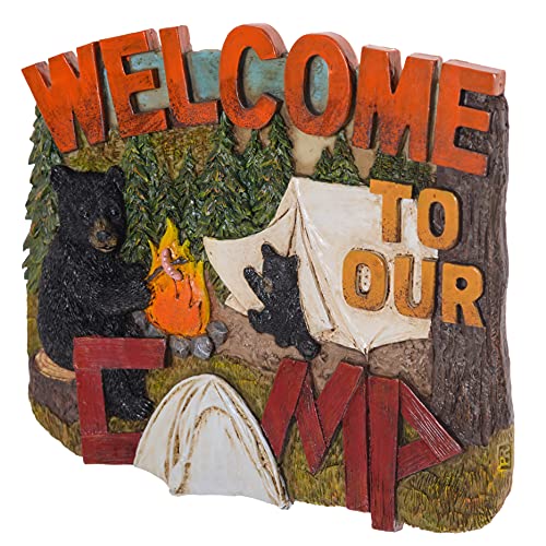 Photo 1 of Pine Ridge Black Bear Welcome to the Camp Wall Art Plaque, Camping Bears Home Decor, Rustic Wildlife Cabin Hunting Ready to Hang Office Desk Decor
