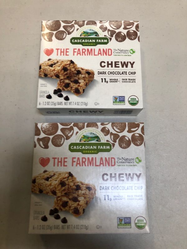 Photo 2 of 2 COUNT, Cascadian Farm Organic Organic Chewy Granola Bars Chocolate Chip 6 Bars
, EXP 20NOV2022