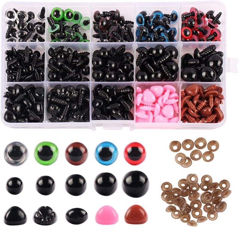 Photo 1 of 560 Pieces Safety Eyes and Noses Plastic 6mm-14mm Colorful Craft Doll Eyes and Noses with Washers for Plush Animal Doll Crafts Making

