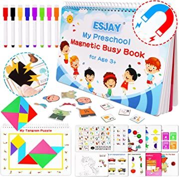 Photo 1 of Busy Book for Toddlers, Magnetic Preschool Learning Activities, Montessori Toys Educational, Autism Sensory Toys with 8 Colored Markers