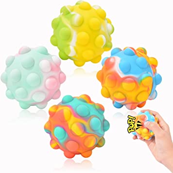 Photo 1 of 4 Pack Stress Balls Fidget Toys - Push Popping Bubbles 3D Fidgets Stress Balls,Silicone Pop Bubble Fidgets Sensory Toy Stress Relief and Anxiety for Kids Adults,Autism and Hand Therapy Game Balls