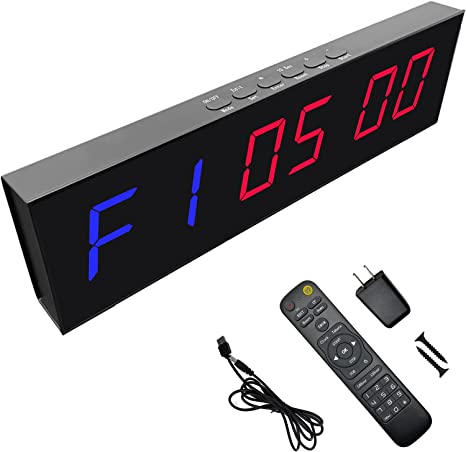 Photo 1 of YZ Gym Clock Timer with Remote, Large 1.5" 1.8" 2.3“ 3” High Bright LED Gym Wall Clock, Stopwatch Workout Timer Interval Clock, Count Down/UP Clock with Buzzer, for Home Gym Garage Fitness