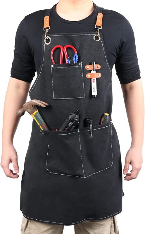 Photo 1 of Heavy Woodworking Aprons for Men Adjustable Multi-Pocket Anti-Wrinkle Durable Tool Cotton Thick Canvas Cross Grilling Apron