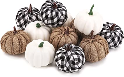 Photo 1 of 12 pcs Artificial Pumpkins Decor Assorted Color Fake Pumpkins for Table Thanksgiving Halloween Fall Decoration