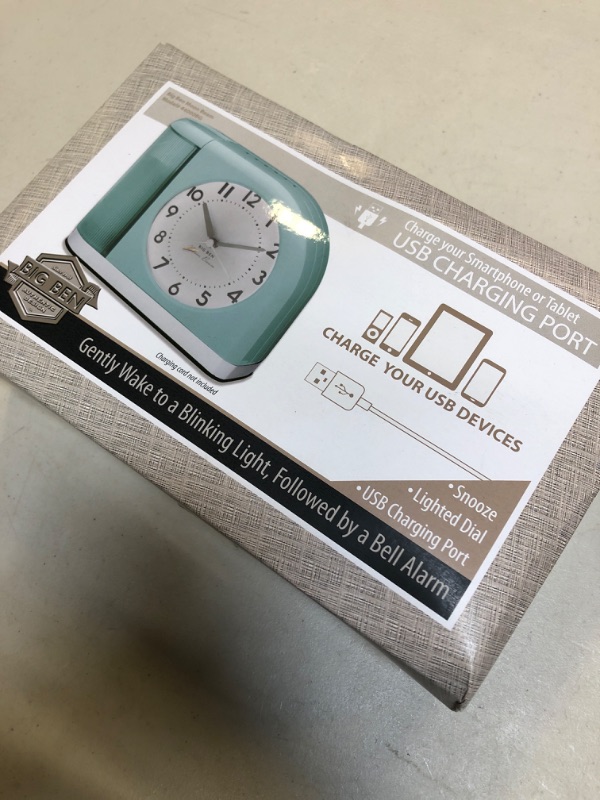 Photo 1 of Big Ben Moonbeam Quartz Analog Aqua Blue Alarm Clock with USB Ports 44000BG